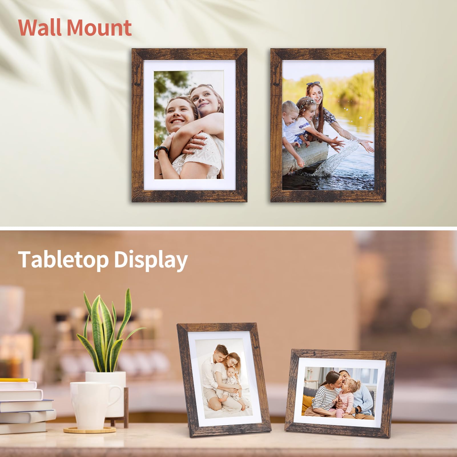 Lyeasw 4x6 Picture Frame 15 Pack, Rustic Brown Bulk Photo Frames 5 x 7 Matted to 4 x 6 Pictures, Display 4x6 with Mat or 5x7 wit